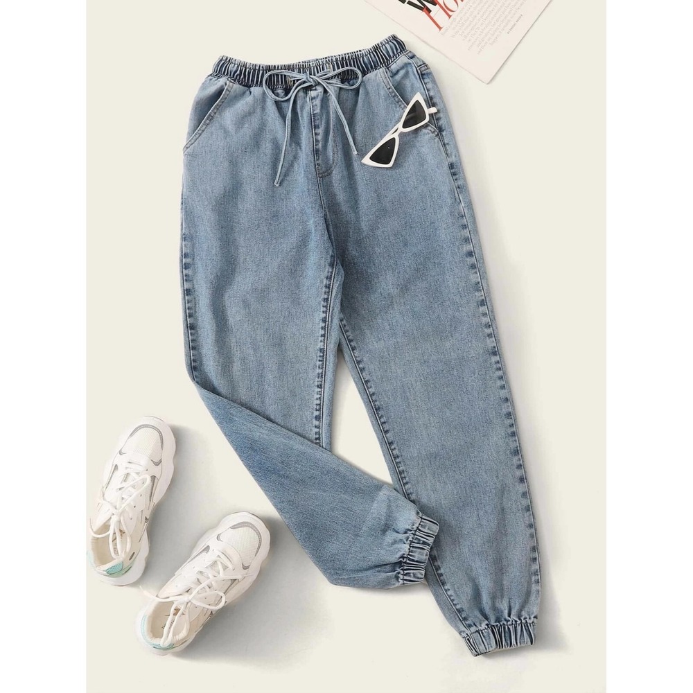 NEW‎ SHEIN EZwear High Waisted Drawstring Waist Tapered Jeans Size L
